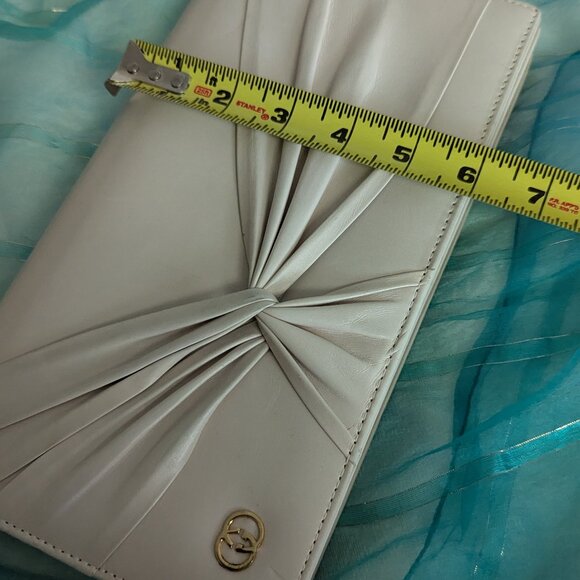 VINTAGE BEIGE CREAM ENVELOPE BAG GENUINE LEATHER 1970s Like New - Picture 10 of 11